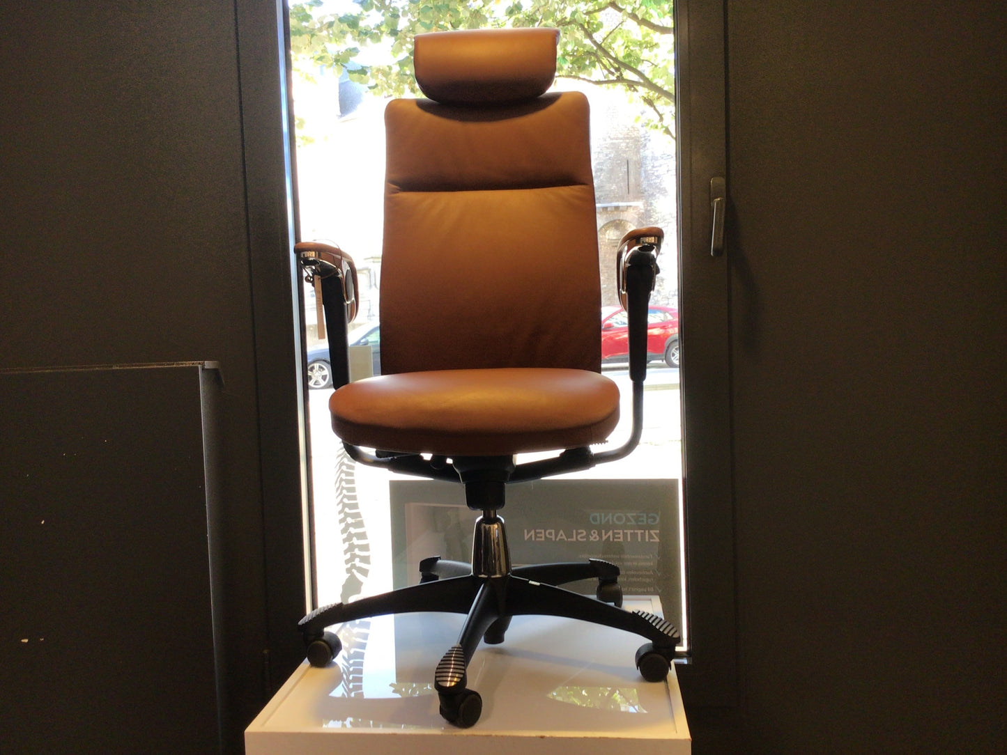 ergonomische bureaustoel tribute leder cognac