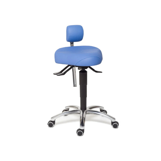 BQE CorrectSit Deluxe met kleine ronde rugsteun, uitvoering in blauw kunstleder